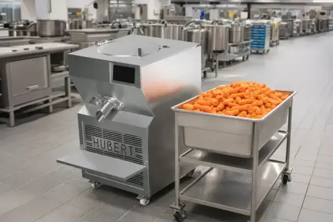 Máquina Hubert lista para procesar zanahorias. Este equipo es clave para entender qué es la pasteurización y cómo se aplica en la industria alimentaria.