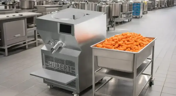 Máquina Hubert lista para procesar zanahorias. Este equipo es clave para entender qué es la pasteurización y cómo se aplica en la industria alimentaria.