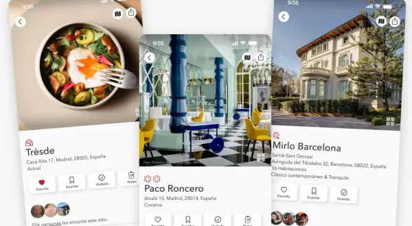 Tresde, un restaurante Bib Gourmand en Madrid, con un plato de huevo y cítricos. También se ven Paco Roncero y Mirlo Barcelona.