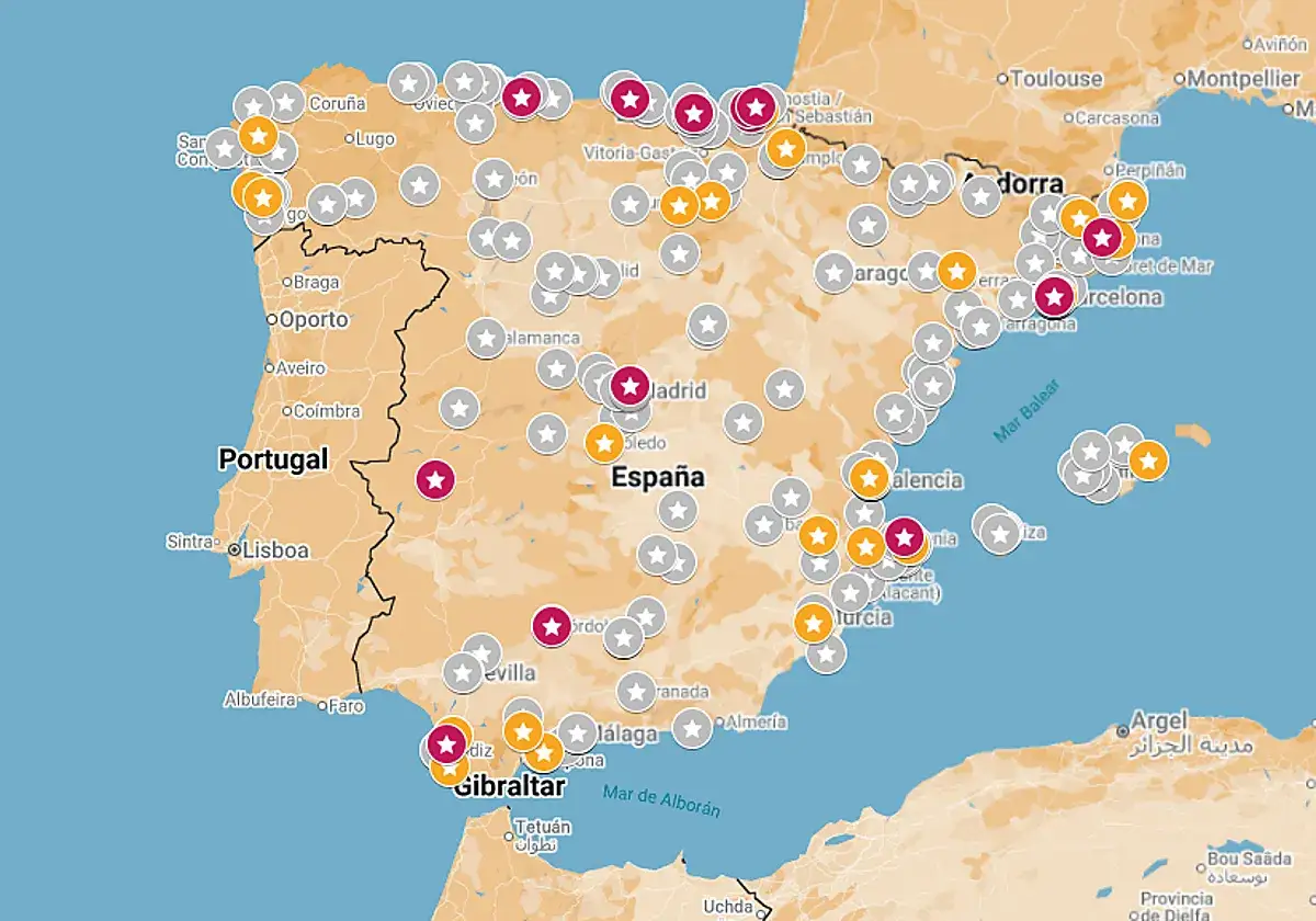 Mapa de España y Portugal con estrellas Michelin. ¿Cuántos restaurantes con estrella Michelin hay en España?