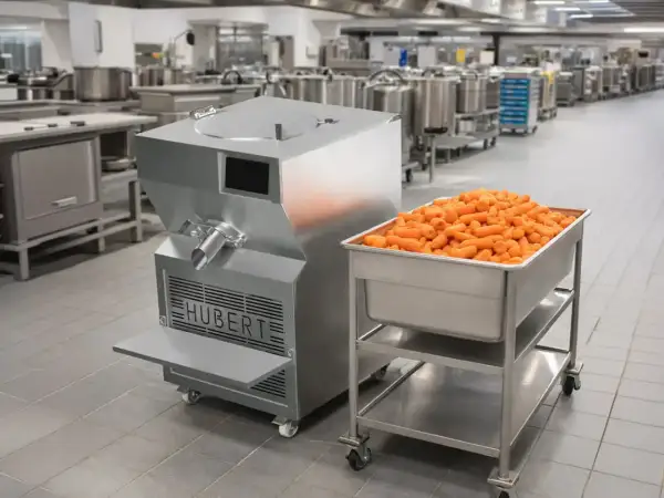 Máquina Hubert lista para procesar zanahorias. Este equipo es clave para entender qué es la pasteurización y cómo se aplica en la industria alimentaria.